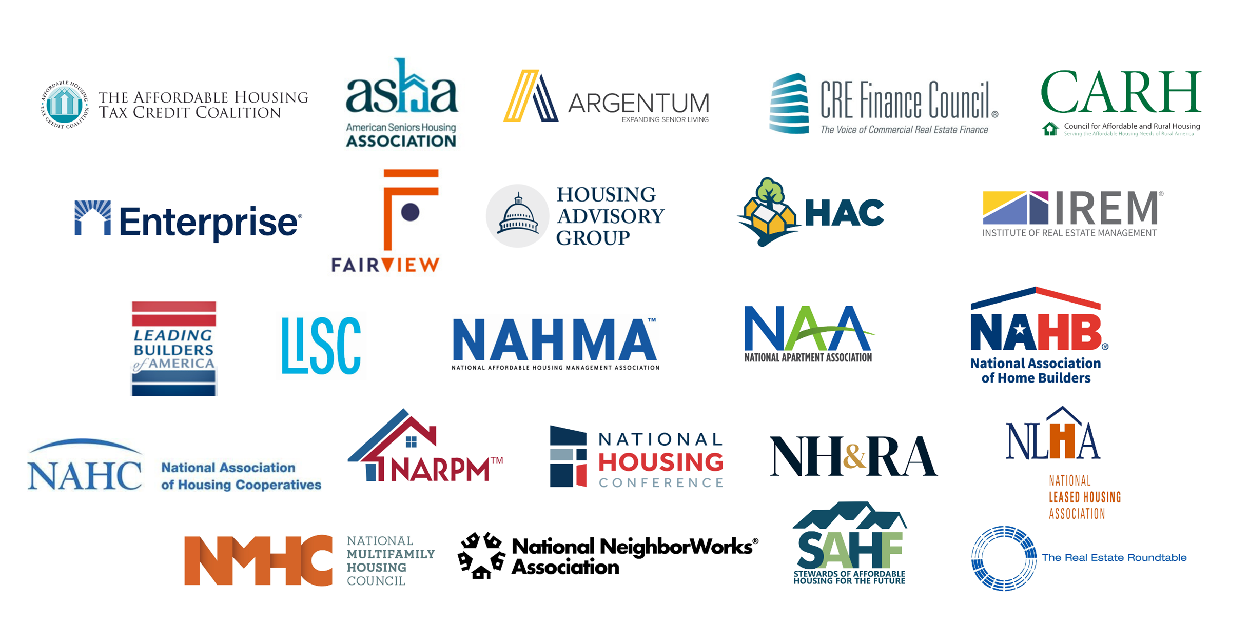 Logos of a broad coalition of groups representing America’s housing providers, lenders and residents