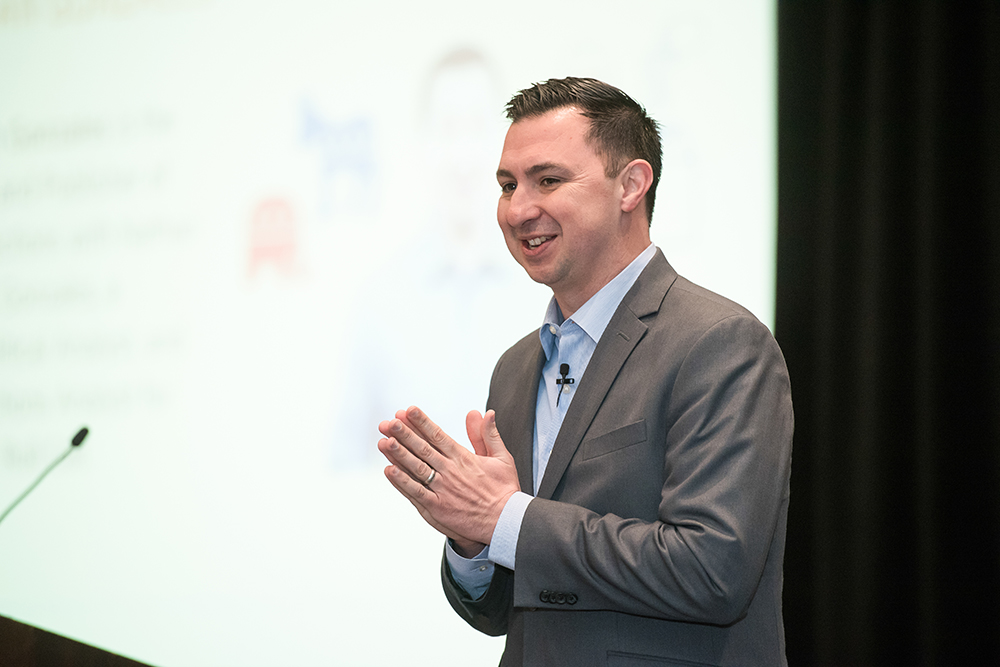 Political analyst Nathan Gonzales talks 2020 elections at the PAC Recognition Breakfast.