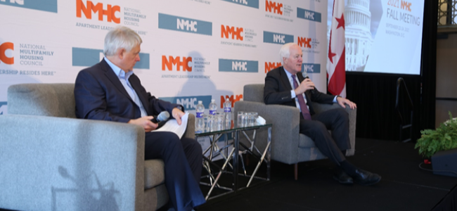 NMHC PAC Chair Ken Valach discusses infrastructure, tax policy and the current state of affairs in Washington with Senator John Cornyn (R-Texas).