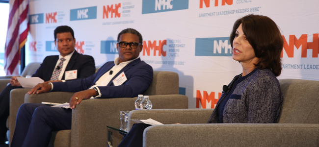 NMHC members Jeff Coles, Senior Director of Berkadia; Laurie Baker, Executive Vice President of Operations at Camden; and Harold W. Johnson II, Managing Partner of Cober Johnson & Romney delve into industry practices to expand economic inclusion.