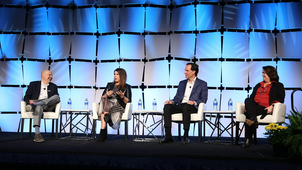 Moderator Richard Malpica, Yardi Systems Inc., tunes in to future plans on how to capitalize on new and emerging trends from panelists Marcie Williams, RKW Residential, Miguel Gutierrez, CAPREIT, and Cynthia Fisher, KETTLER.