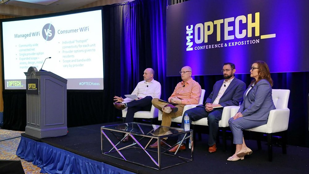 Moderator Jeff Gengler, Holland Partner Group, join panelists Rush Blakely, RealtyCom Partners, LLC, Nathan Block, Dish Fiber, and Sandy Jack, CommScope in exploring connectivity options to create smarter, connected communities.