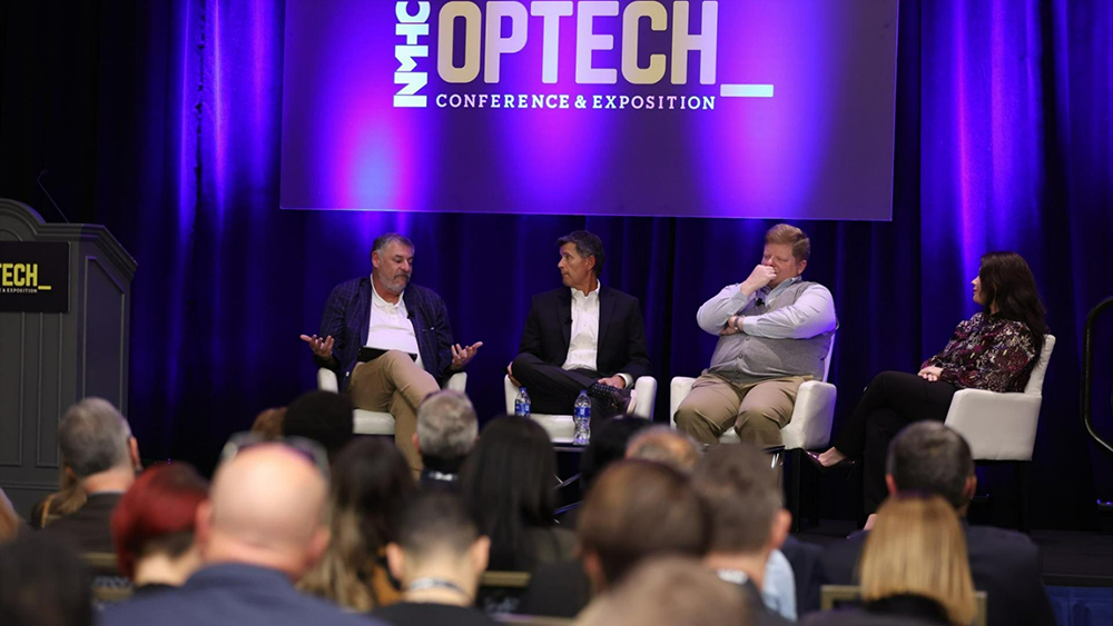 Moderator Michael Tuer, Yardi System, Inc., discusses with Joseph Anfuso, MG Properties, Tim Kramer, Draper & Kramer, and Brandy Daniel, BH Equities, LLC on the right balance between organizational goals and role-based tech.