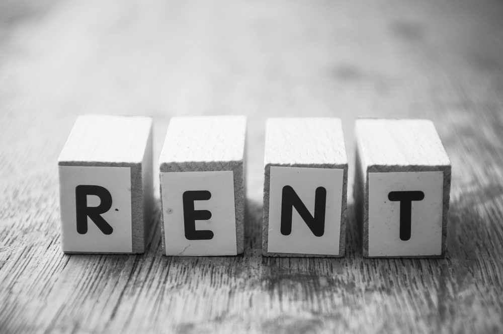 The word "Rent" spelled out on blocks